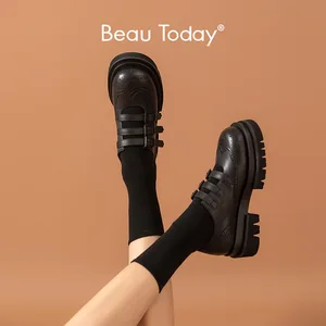 Туфли-броги женские из телячьей кожи, на платформе, с тройной пряжкой, 28402