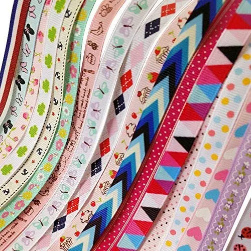 

3/8" (10mm) Grosgrain Ribbons 20Yards Sweet Heart Flower Dot Ladybug Cake Bird Anchor Butterfly Grosgrain Ribbon Assorted Color