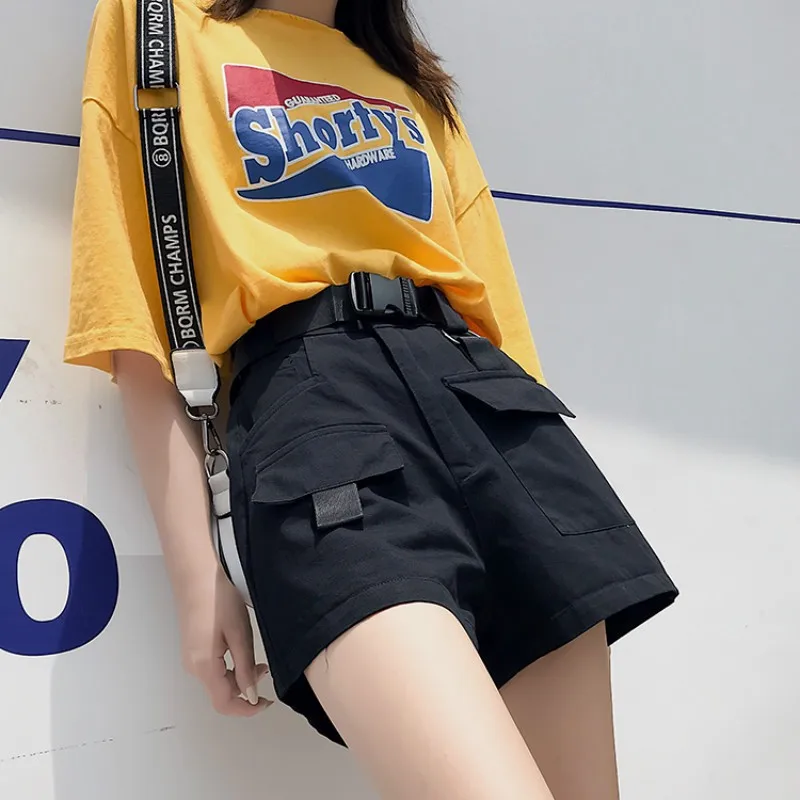 

Cargo Shorts Women Gothic Pockets Sashes Popular Chic BF Style Teens Female Streeetwear Trousers 3XL Summer Pantalon Mujer
