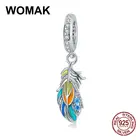 Женские Ювелирные изделия womak, 100%, серебряные бусины 925 пробы, красочные, подвеска в виде пера подходят для браслетов и изготовление ожерелий с подвесками