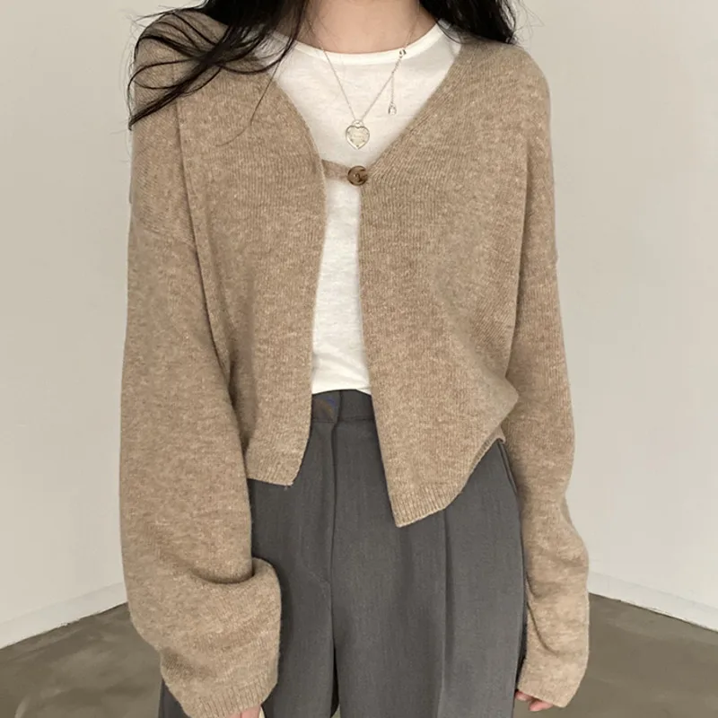 

Женский кардиган, Корейская шикарная Осенняя Новинка, Свободный вязаный кардиган из пряжи на одной пуговице, свитер, Короткая шаль, пальто