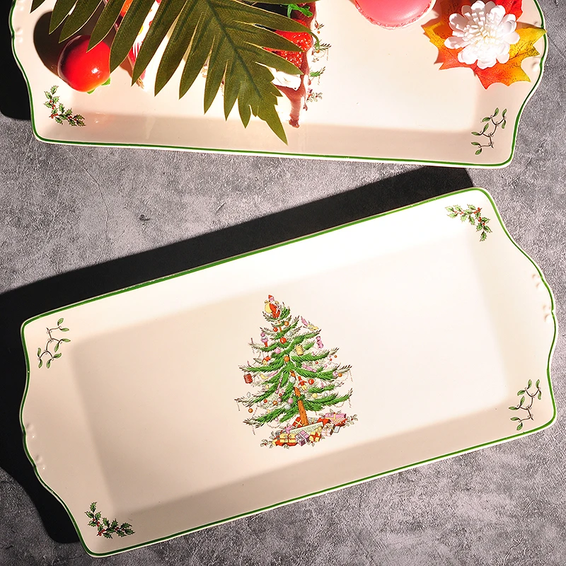

Christmas Ceramic Tableware Plate European Style Plate Dish Fruit Flower Christmas Gift Plate Dish Flower In-glaze Decoration