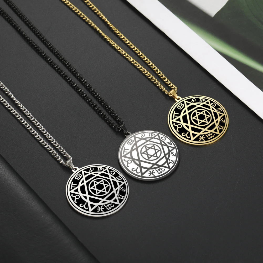 

Dawapara Talisman Seal Solomon Six-pointed Star 12 Constellation Pendant Hexagram Stainless Steel Necklaces