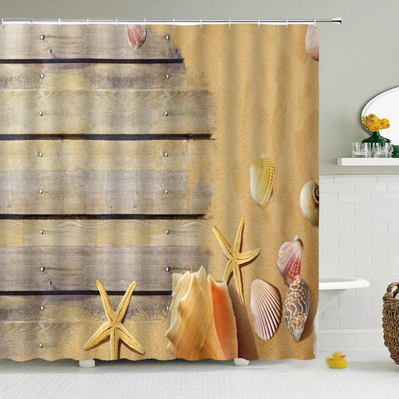 Водонепроницаемая занавеска для душа ванной комнаты пляжа морской ракушки 3d