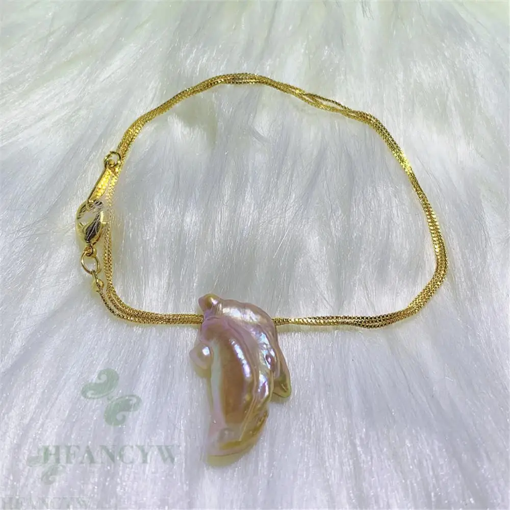 

Color Baroque Pearl 18k Gold Necklace 18 inches Women Chain Jewelry Gift Aurora