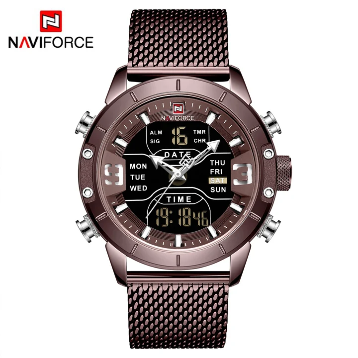 Steel CE CE NAVIFORCE мужские часы с двумя дисплеями Лидирующий бренд Модный светодиодный цифровой Роскошные мужские часы кожаные спортивные водонепроницаемые кварцевые наручные часы - Цвет: Steel CE CE