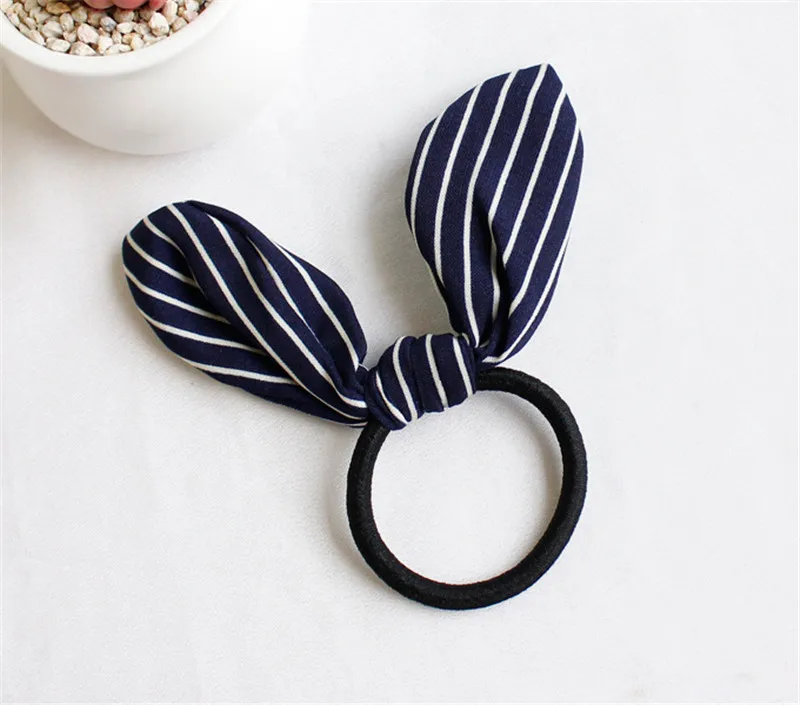 A-1 Navy striped Корейские милые эластичные резинки для волос с заячьими ушками для девочек, милые резинки для волос в полоску, в горошек, резиновая резинка для волос, женские детские аксессуары для волос - Цвет: A-1 Navy striped