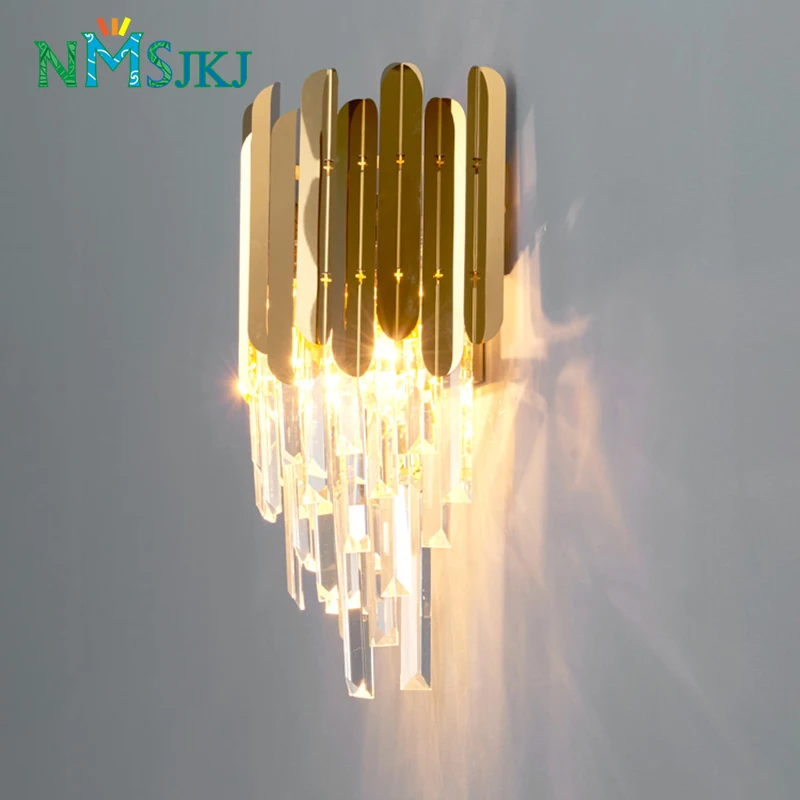 Современная роскошная настенная лампа из нержавеющей стали с кристаллом