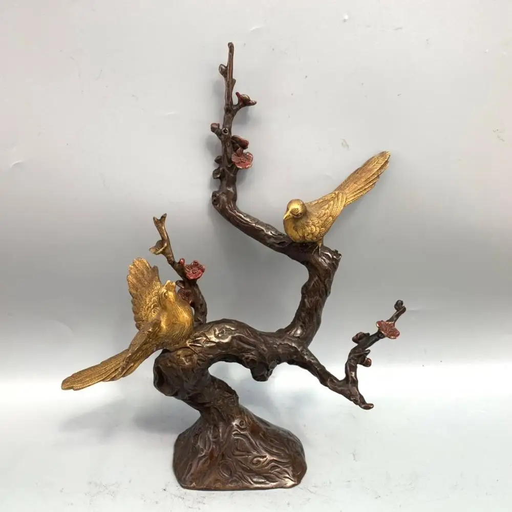 

wedding decoration Chinese antique pure copper gilt blushing magpie magpie Dengmei ornaments Bird Tree Statue