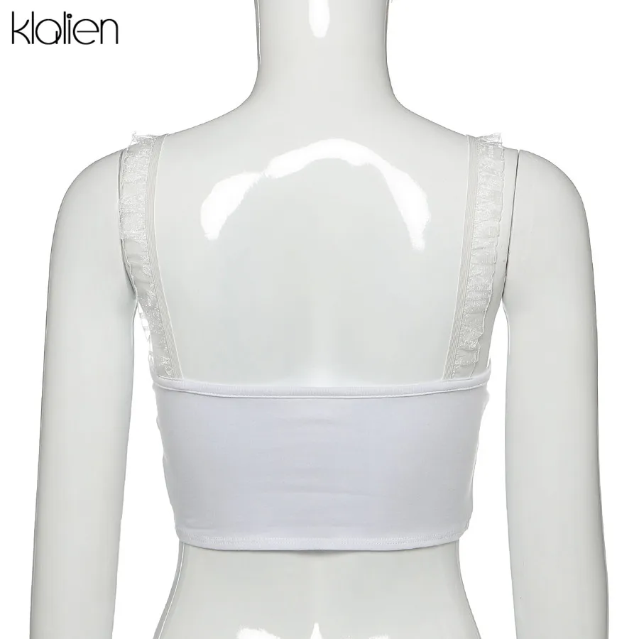 Женский кружевной топ майка KLALIEN Летний Эластичный облегающий из мягкого хлопка