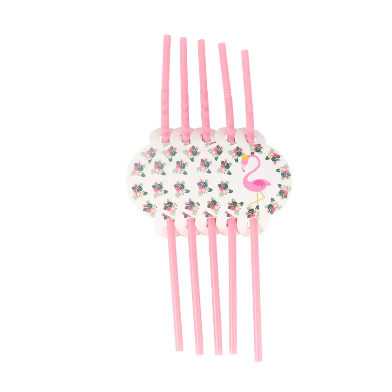 Straw(10pcs) Набор для вечеринки в честь Дня Рождения, для девочек, с рисунком фламинго, свадебные украшения, одноразовые столовые приборы, вечерние тарелки, бумажные соломинки, для детского душа - Цвет: Straw(10pcs)