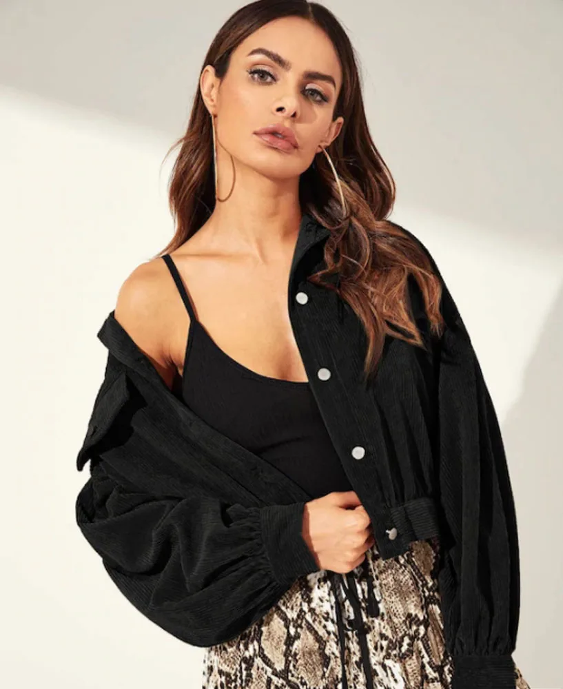 Женские вельветовые куртки Осенние однотонные пальто с лацканами свободные