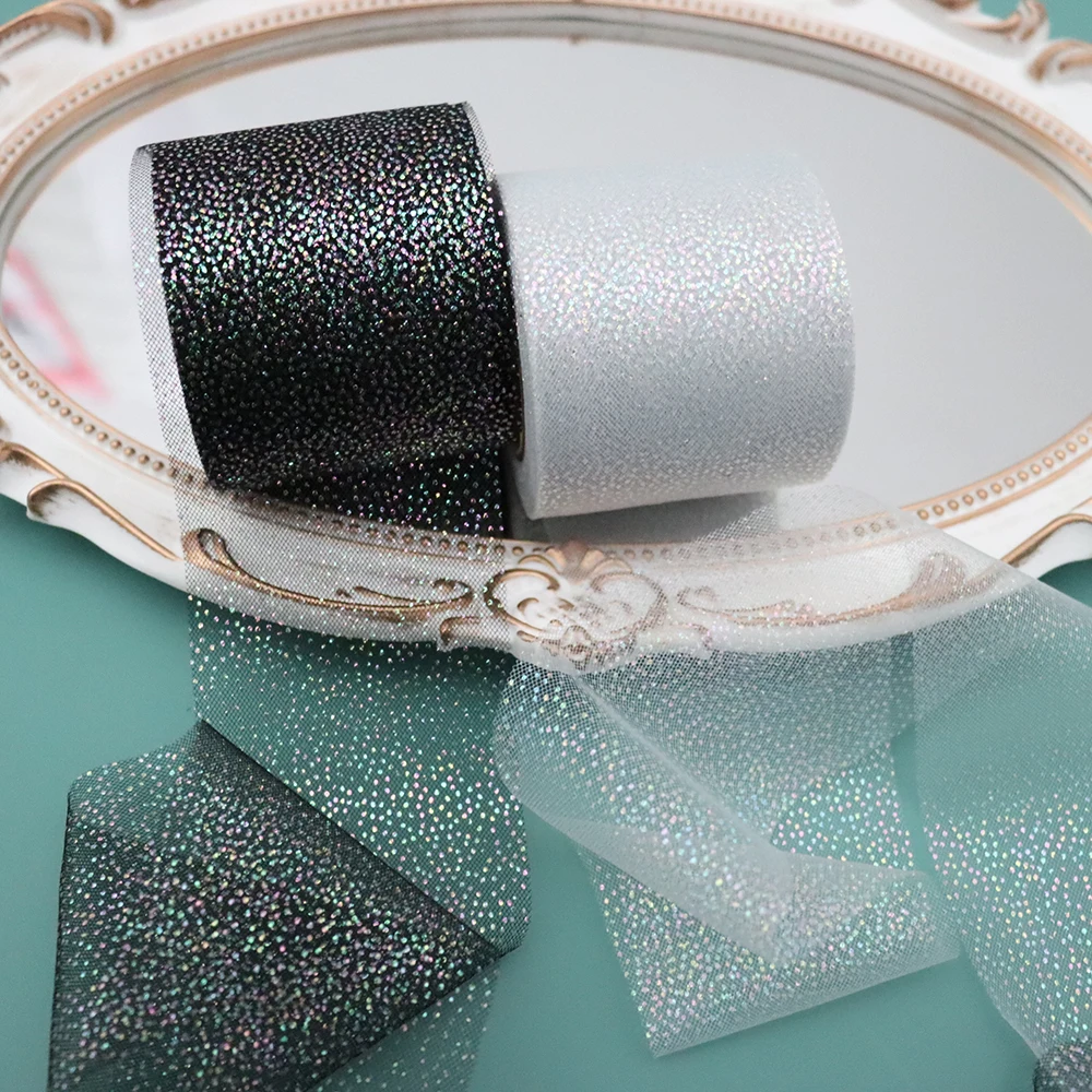 6cm 5Yards Rainbow Foil Dot Tulle Organza Gauze Fabric DIY Hair Bows Handmade Material Baby Shower Party Supplies - купить по