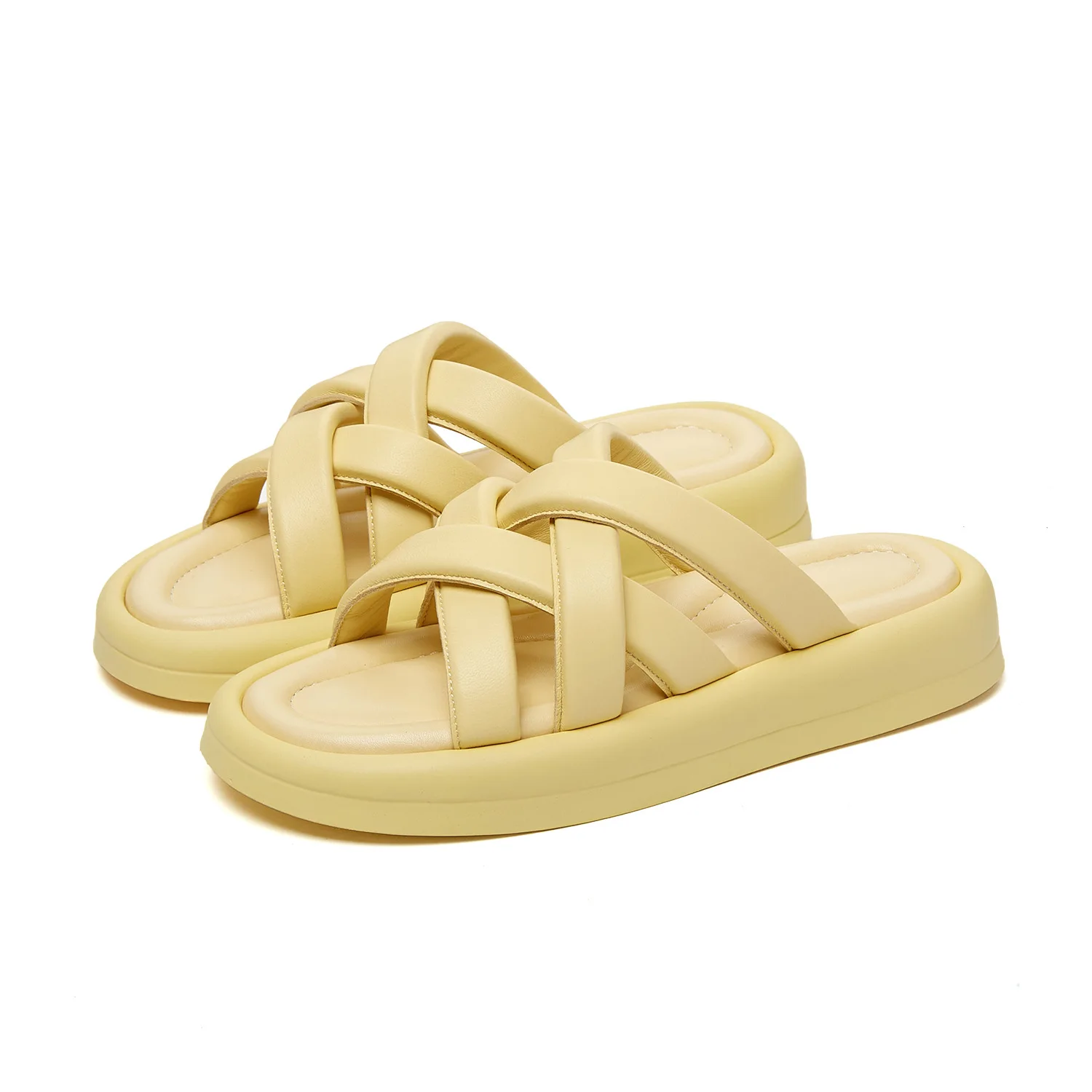 

Super Soft Thick-soled Sheepskin Casual Slippers for Women's Outer Holiday Style Open-toed Sponge Cake Net Red Beach Lazy Shoes