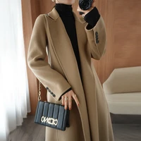 autumn and winter 2021 new double sided cashmere coat womens medium and long high end lace wool coat 100 wool coat
