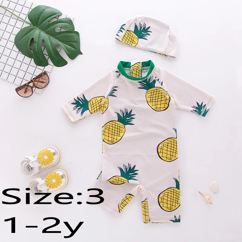71424 size 3 Купальный костюм с цветочным рисунком для маленьких девочек, купальные костюмы Новинка года, купальный костюм в морскую полоску для девочек и мальчиков, шапочка, 2 предмета, детский купальный костюм - Цвет: 71424 size 3