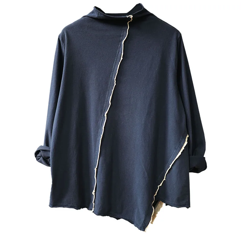 Женские хлопковые футболки с воротником хомутом из кусков осень 2019 новинка