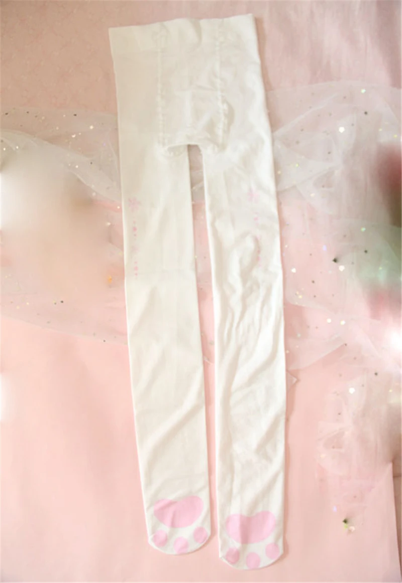 Колготки из японского аниме Kawaii Cosplay с принтом белого кота и когтя облегающие
