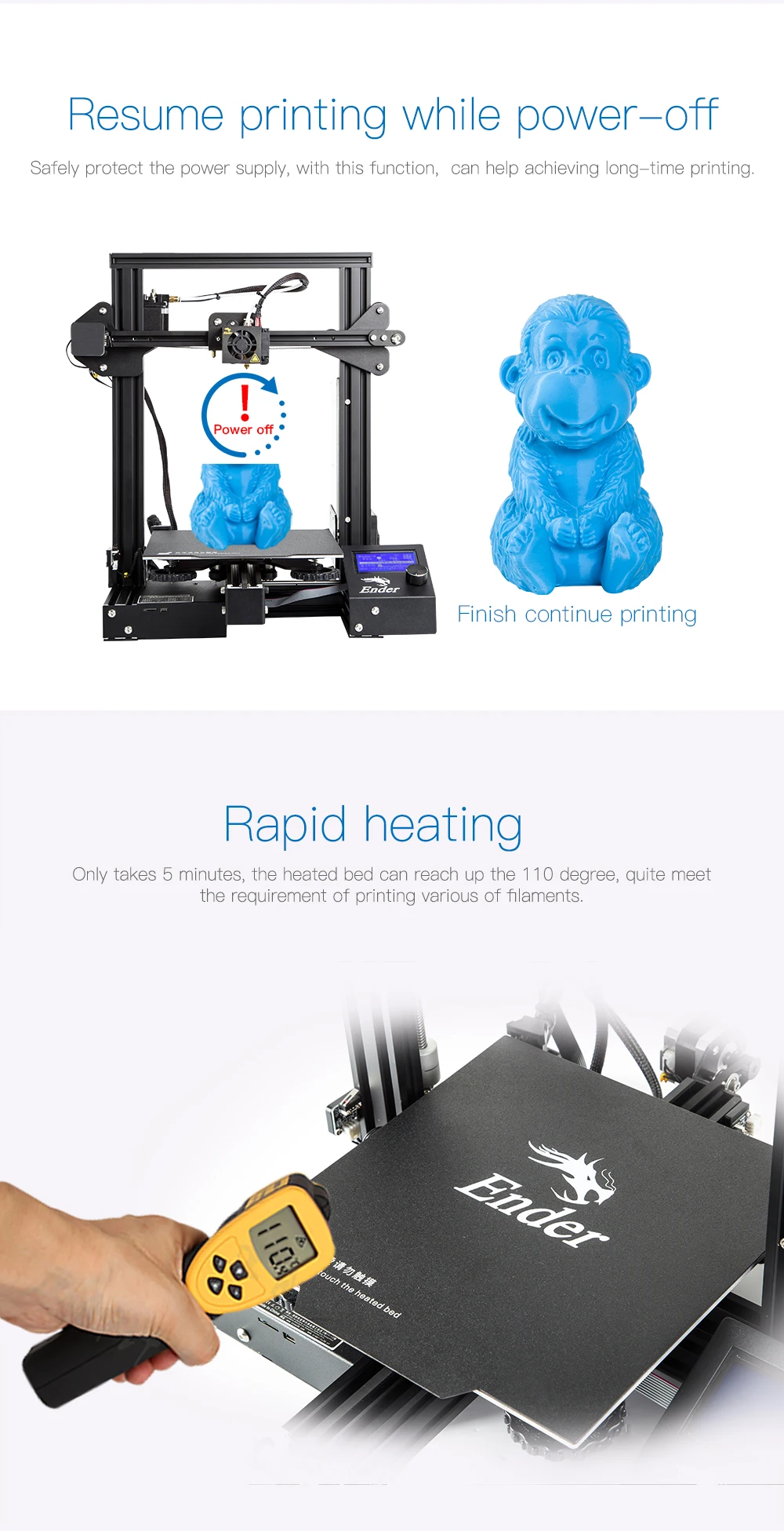 Ender-3 Высокоточный DIY 3d принтер самостоятельная сборка 220*220*250 мм размер печати с функцией повторной печати самостоятельная сборка