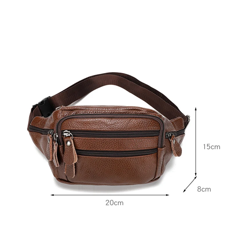 

Brand Genuine Leather Men's Waist Bag Casual Shoulder Belt Bag Male Fanny Pack Chest Bags for Men Phone Pouch Man Travel Purses