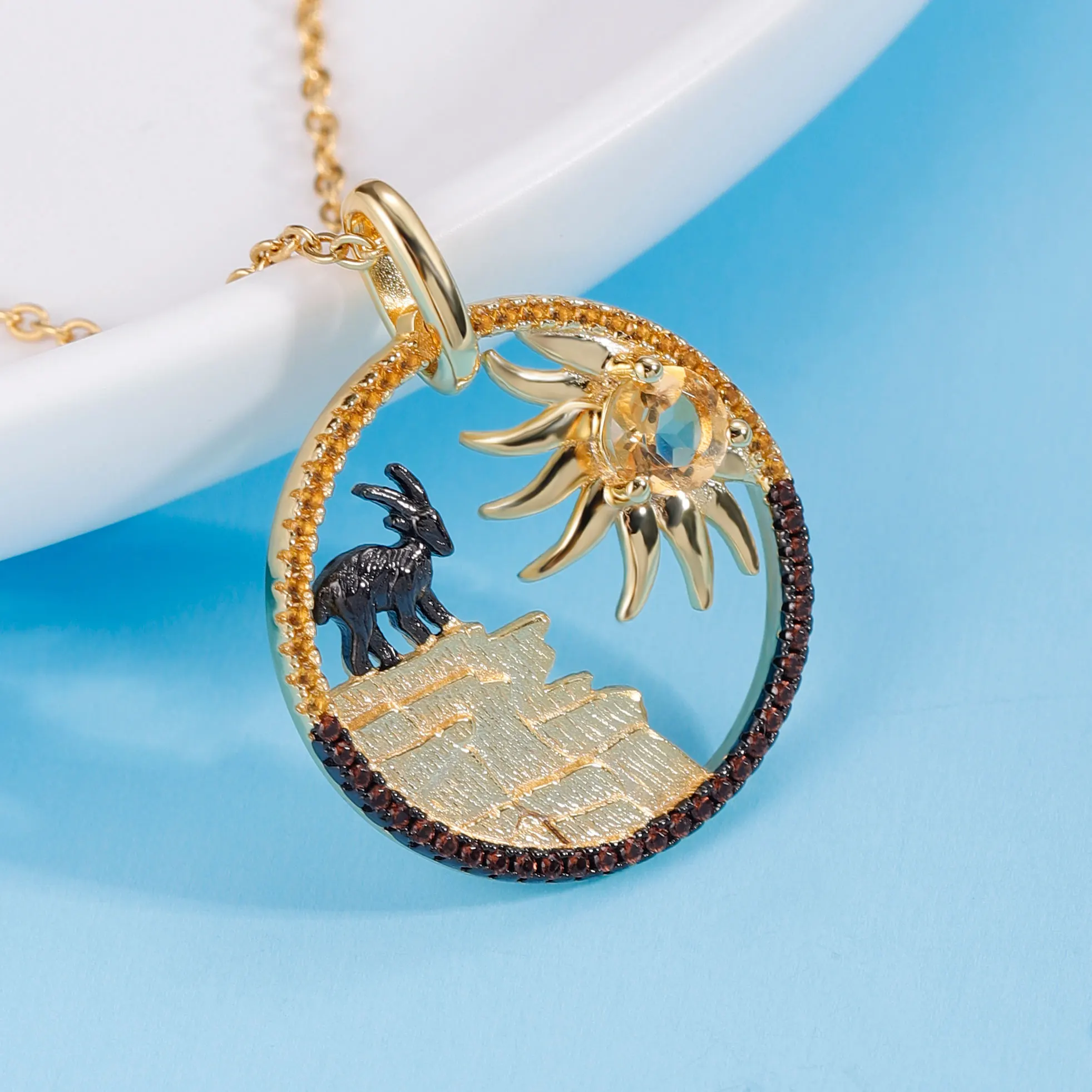 GEM&#39S BEAUTY 18K Gold Filled 925 Sterling Silver Necklace Goat Sun Handmade Pendant For Women with Natural Citrine | Украшения и