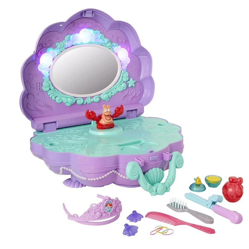 Preise Disney Mermaid Shell Kommode Tragbare Spielen Haus Desktop Licht Musik Ariel Make-Up Box Geburtstag Mädchen Spielzeug Geschenk