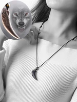wolf tooth mens pendant necklace lucky jewelry classic wolf head amulet punk wolf leather rope fashion necklace