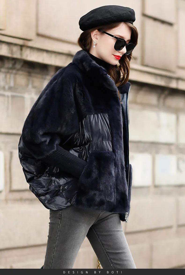 Winter new fashion mink fur down jacket women's short mink bat coat