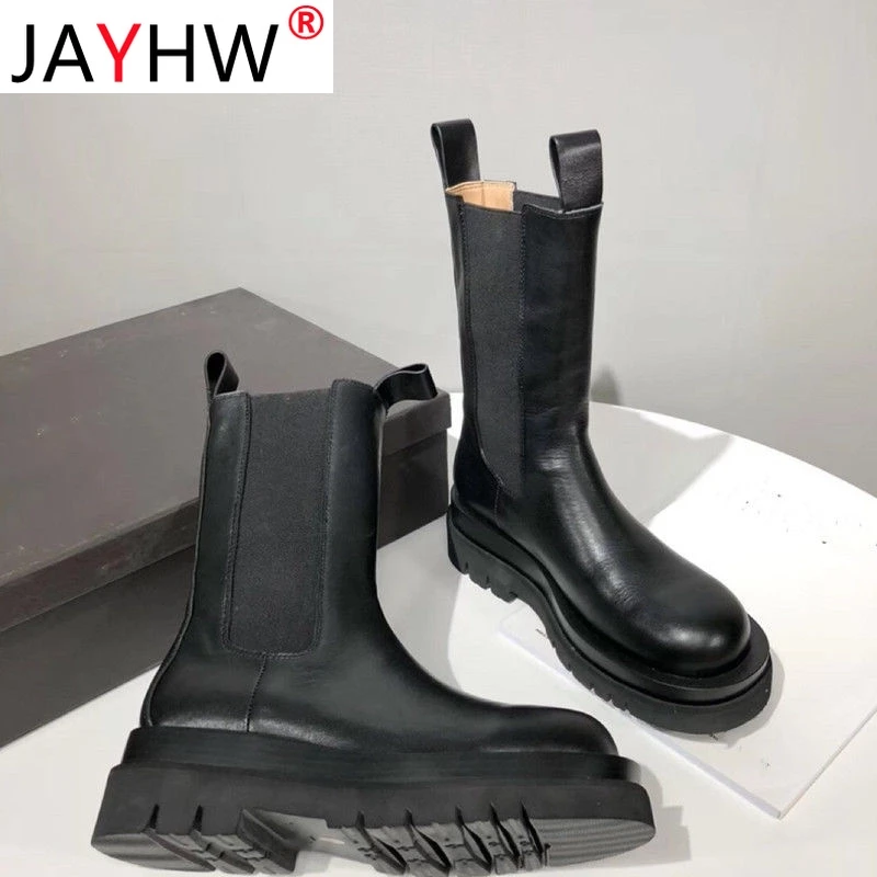 

JAYHW Black White Womens Platform Boots Autumn New Woman Pu Leather Ankle Boots Female Flats Ladies Winter Fashion Martin Boots