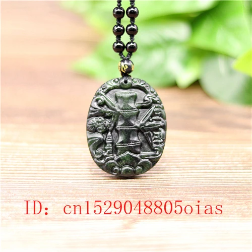 Природный черный зеленый нефрит летучая мышь бамбук ожерелье из бисера