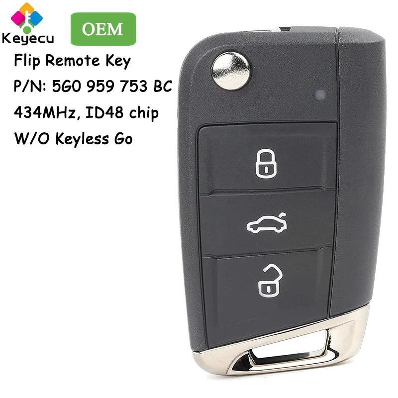 Дистанционный Автомобильный ключ KEYECU OEM с чипом ID48 434 МГц для Volkswagen MQB Golf VII MK7 Skoda