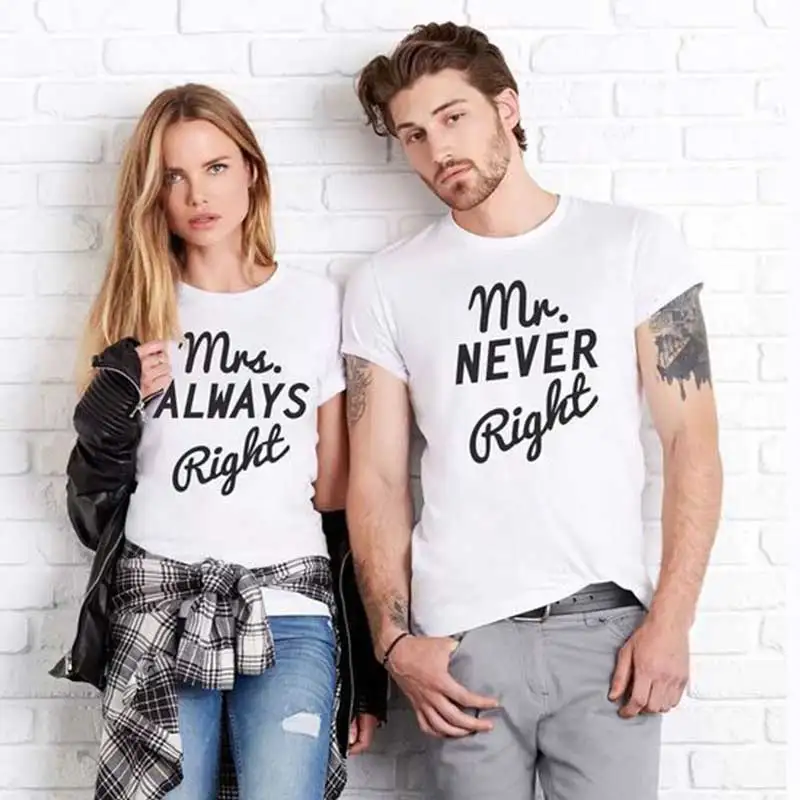 MR. MRS. always right забавная футболка с буквенным принтом для пары жены подруги