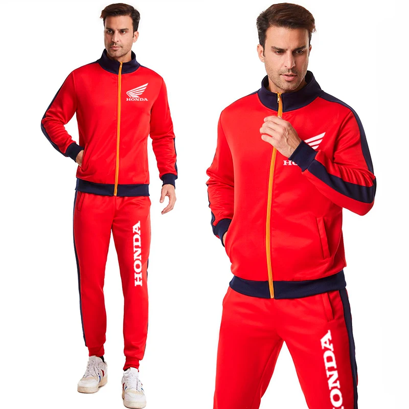 

2021 Autumn New Men's Tracksuit Honda Logo Print Fashion Men Sets Zipper Hoodie Sweatshirt&Pant 2 piece Suit Sport Fitness Suit