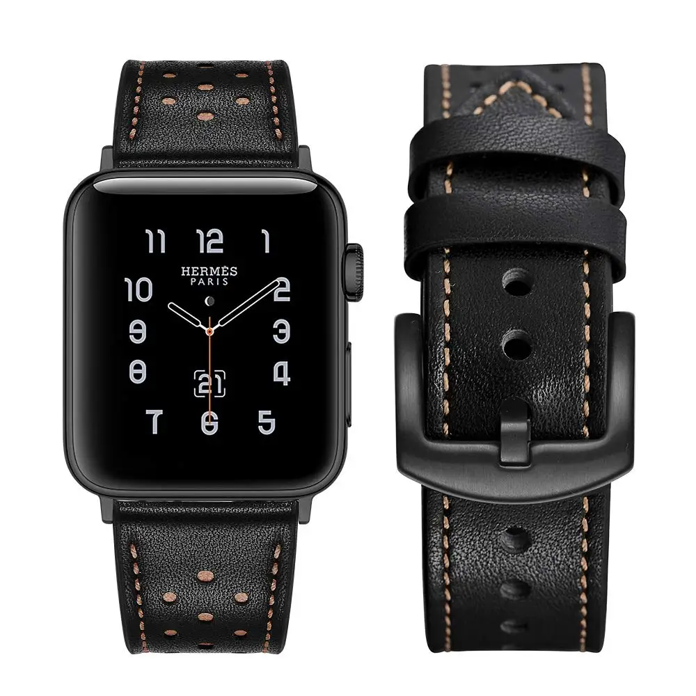 Ремешок кожаный для Apple watch band 44 мм 40 первый слой iWatch Band 42 38 браслет apple 4 5 3 2