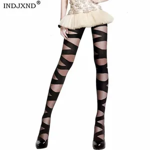 Модные женские Винтажные эластичные колготки черные колготки пикантные рваные колготки полосатые эластичные Лолита Ложные Чулки W003