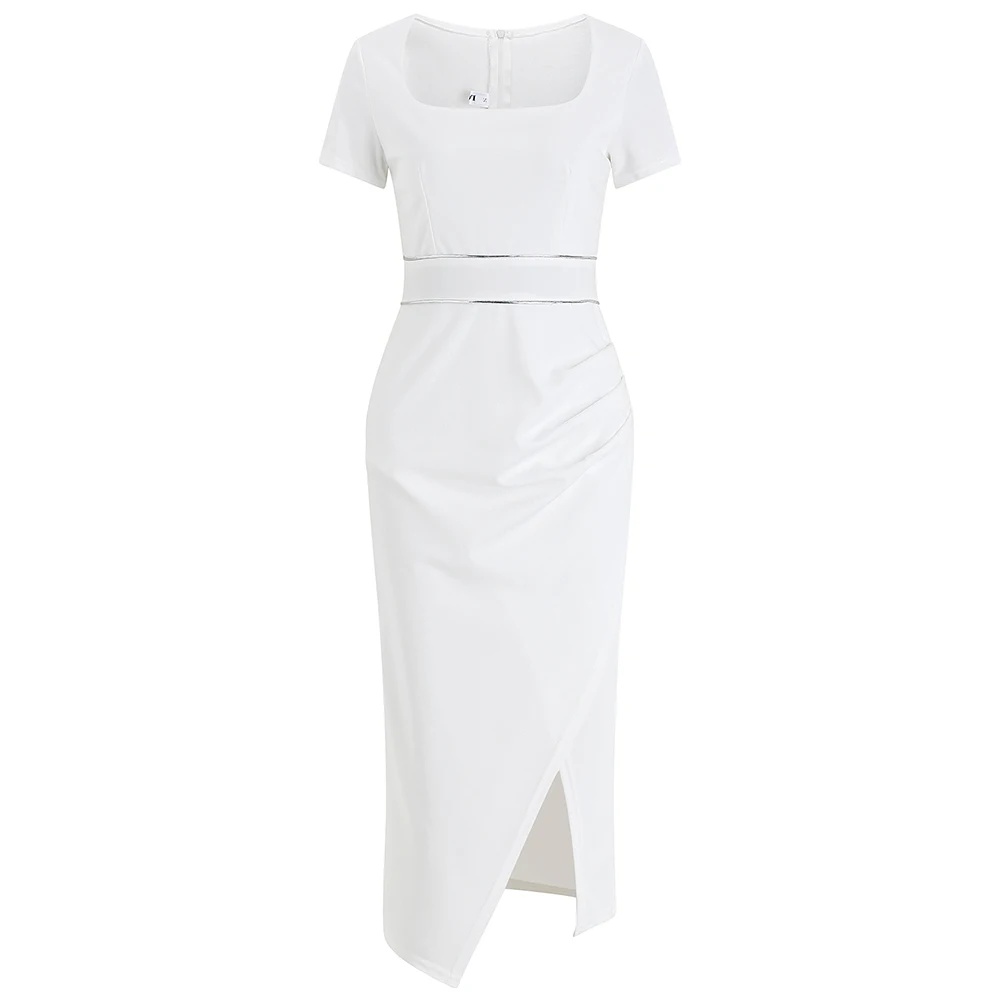 

Women clothing Sexy vintage Dress New Irregular Cross Split High Waist 2021 New White Short Sleeve Maxi Dress Women See 322C