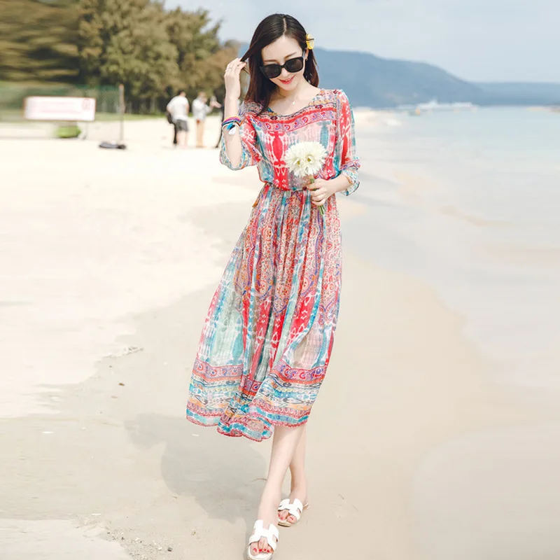 Женское летнее платье с принтом круглым вырезом | Женская одежда