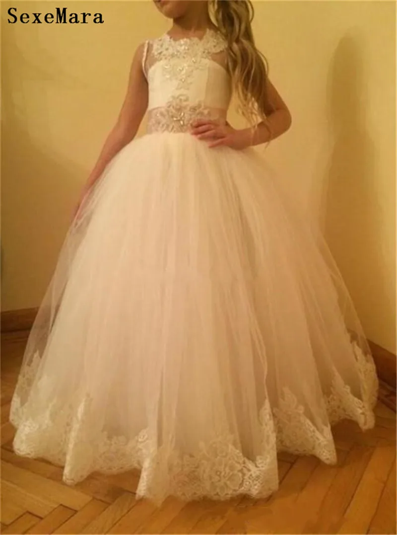 Кружевное платье цвета слоновой кости с аппликацией и цветами для девочек