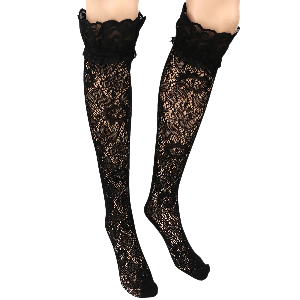 

Sexy Fashion 1Pair Women Lace Floral Print Stay Up Thigh High Stocking Sexy Lingerie Pantyhose Stockings Black