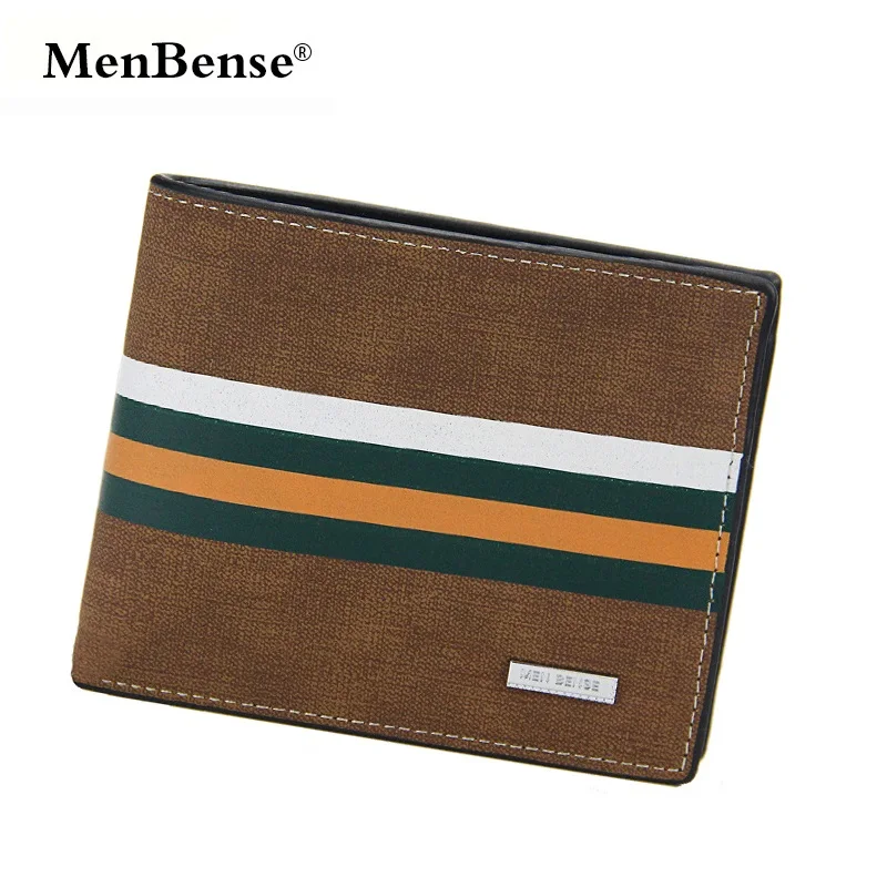 

MenBense new Wallet Men's Business Pu Leather Coin Purse Large Capacity Slim Male Short Money Bag Vintage Stripe Handbag