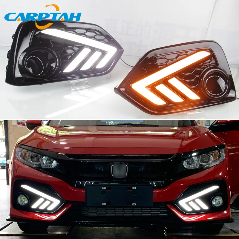 Автомобильный светодиодный дневной свет DRL для Honda Civic хэтчбек 2016-2020 желтые