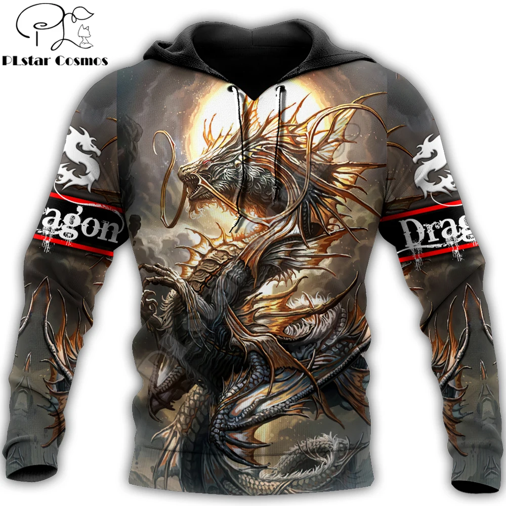 Худи мужское с 3D-принтом дракона на молнии DW0519 | Мужская одежда