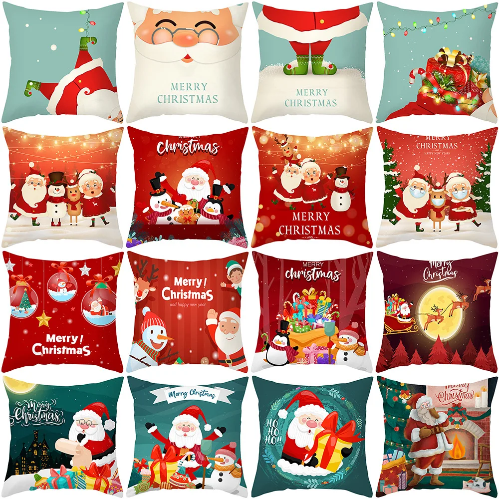 

2021 New Christmas Cartoon Pillowcase Living Room Bedroom Sofa Pillow Peach Skin Printing Pillow Home Decoration