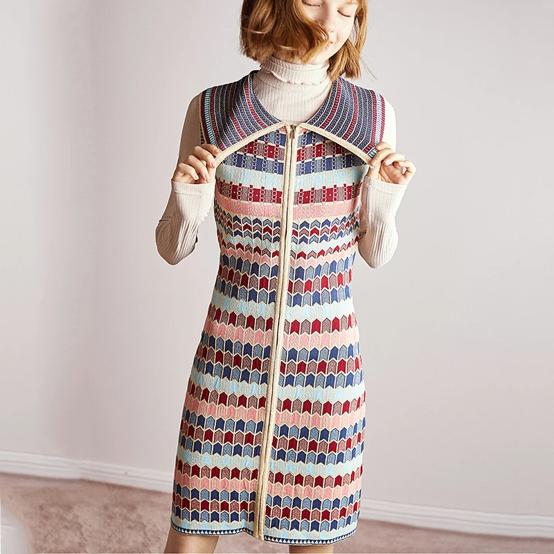 Осеннее винтажное Радужное Полосатое Платье женское 2019 дизайнерское