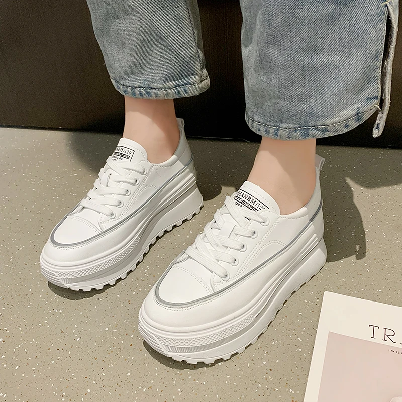 

Кроссовки женские на платформе, Вулканизированная подошва, на шнуровке, модная повседневная теннисная обувь, осень 2021