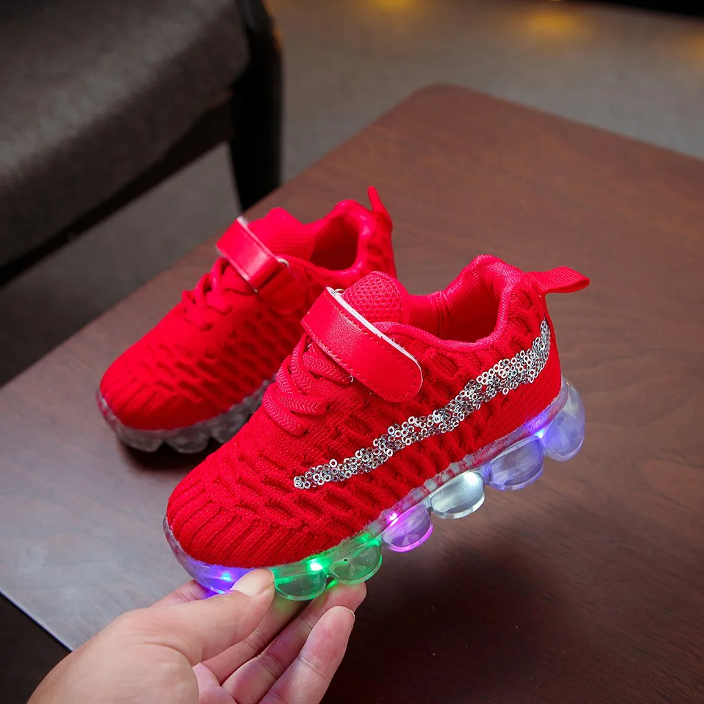 

TELOTUNY Children Baby Girls Boys Sport Running shoes 2021 Autumn Mesh Breathable Bling Led Luminous Sneakers Kid Casual Shoes