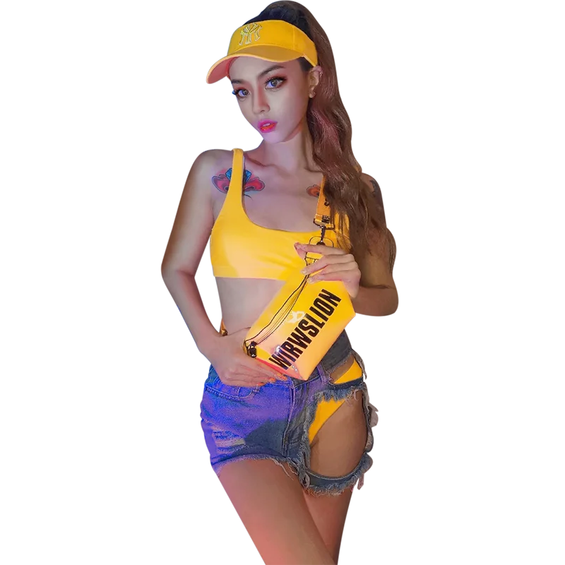 

Jazz Bar Ds Costumes Hip Hop Fashion Clothes Ripped Denim Shorts Sexy Bikini Stage Outfit Nightclub Rave Dancer Show Wear DN6480