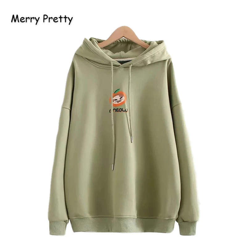 

Женские толстовки с капюшоном MERRY PRETTY, толстовки с длинным рукавом и мультяшным принтом, зимний бархатный пуловер с кулиской, свободный спор...