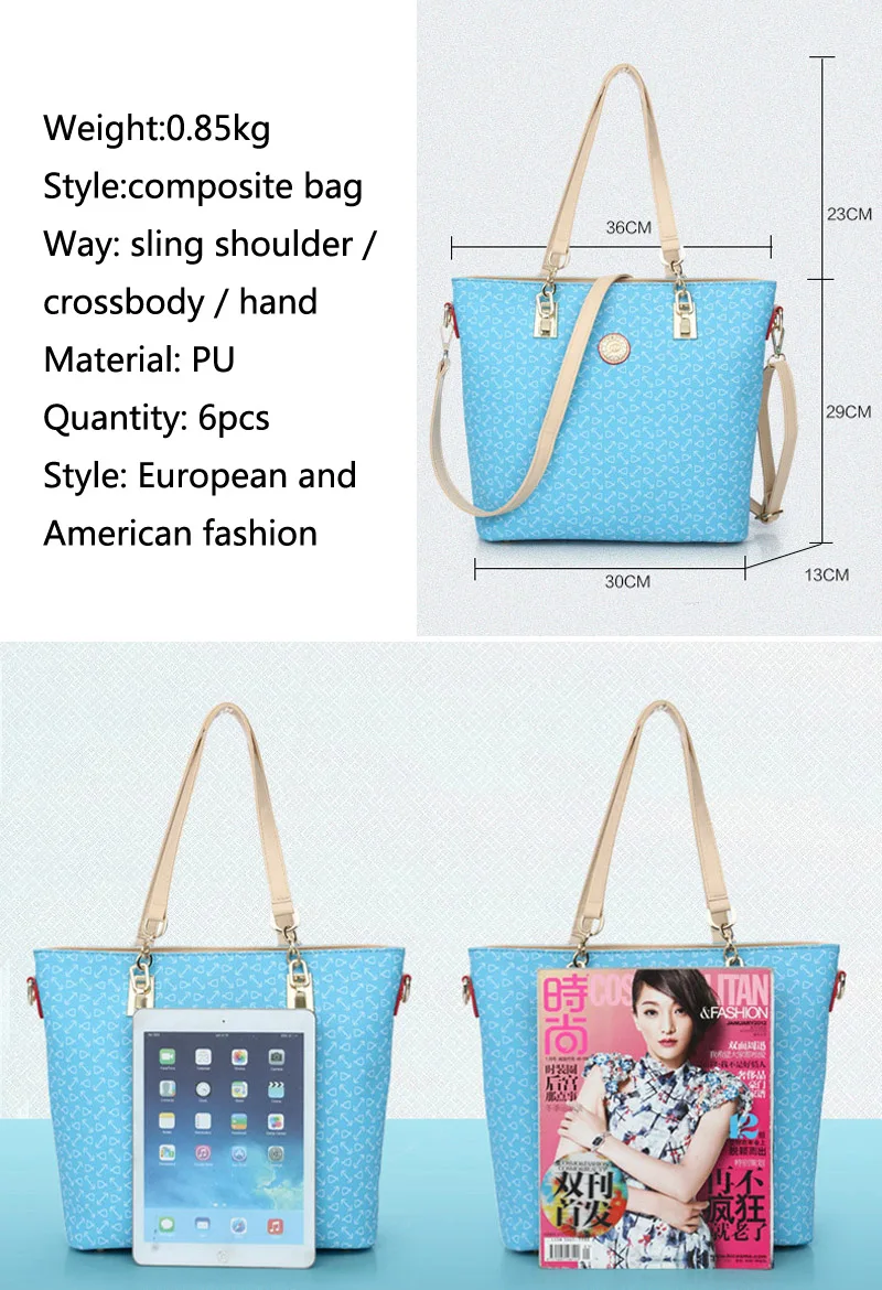 Autumn New Fashion Women's Bag 6 Piece Set Plaid Bag Lady Slung Hand Bag Shoulder Messenger Composite Bag