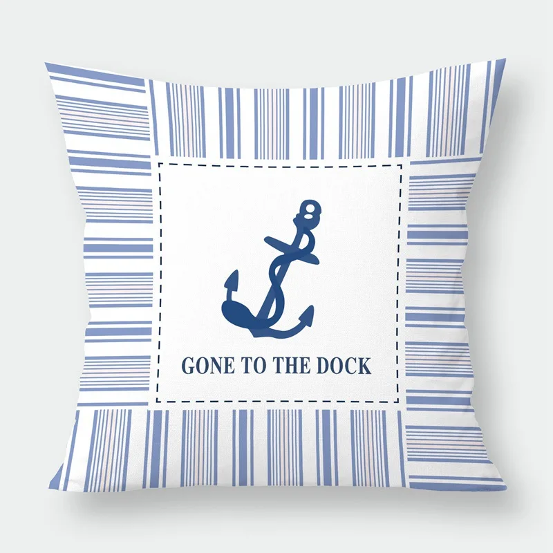 Sea Blue Compass Printed Cushion Cover Anchor Pattern Marine Ship Throw Pillow Case Decorative Pillowcase Cojines Almofadas